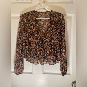 black and pink floral Stradivarius top